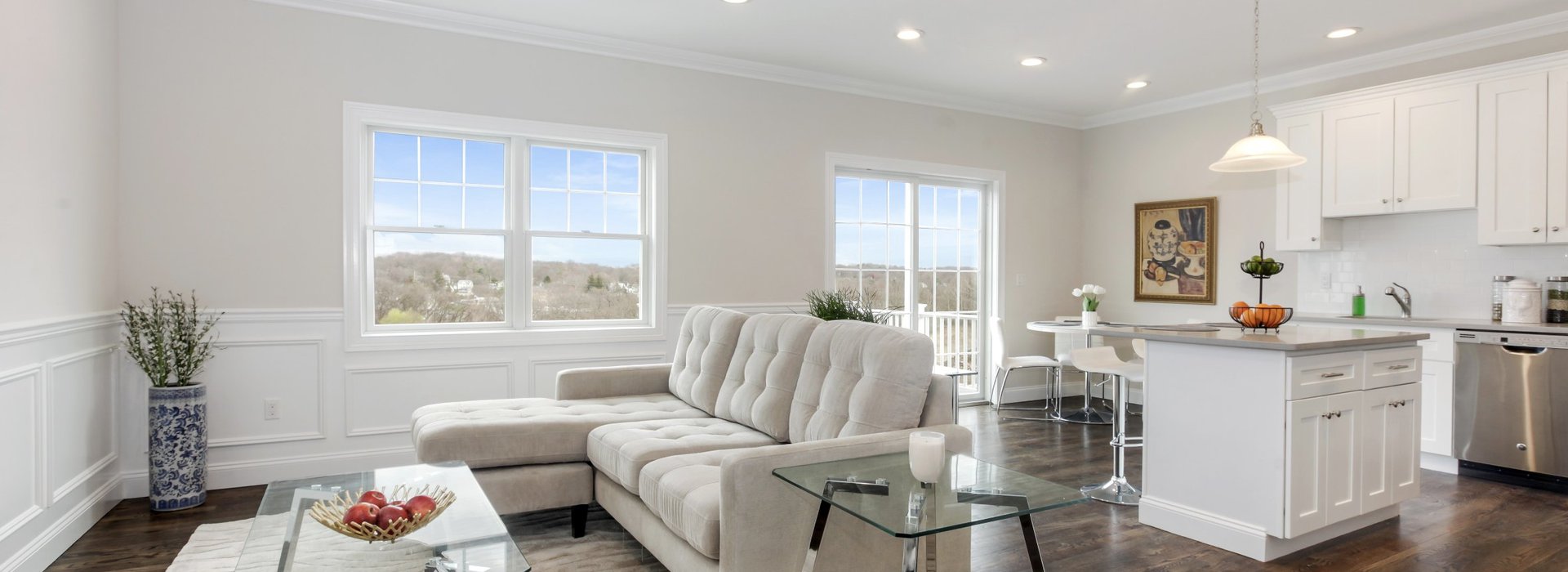 beautiful large white living room with white furniture